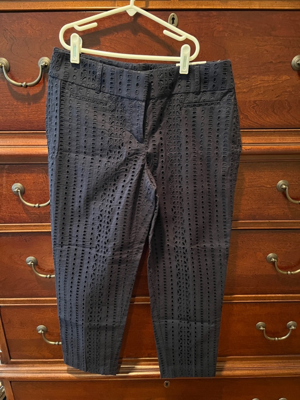 LOFT Navy Eyelet Cropped Pants